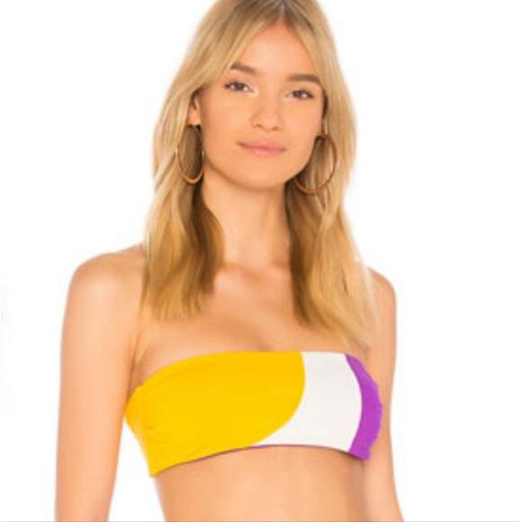 Mara Hoffman Abigail Ivory Multicolor Knotted Strapless Bandeau Bikini Top XS - Picture 2 of 8